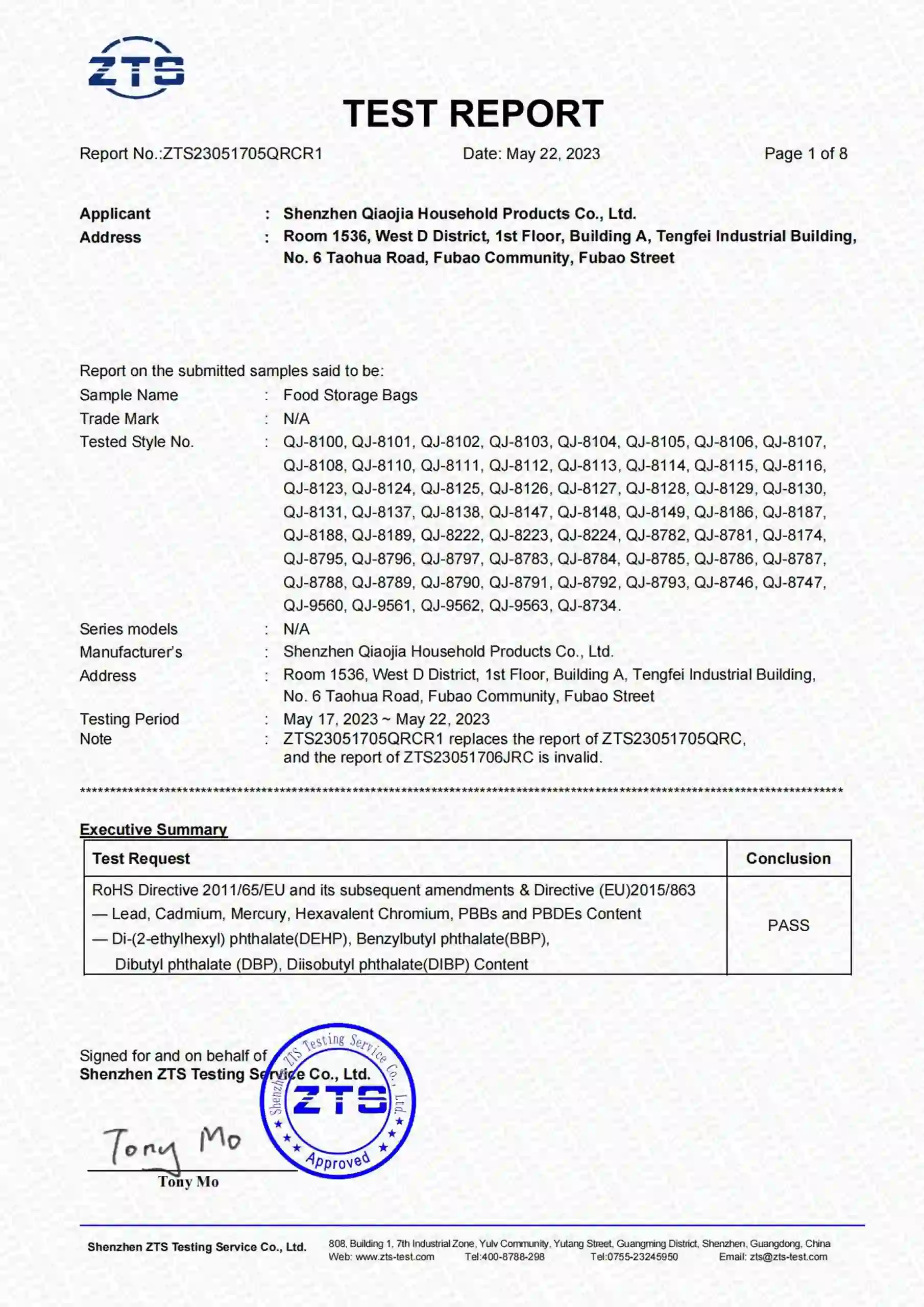 Thuis 1 Artfullife® ROHS-certificatietestrapport